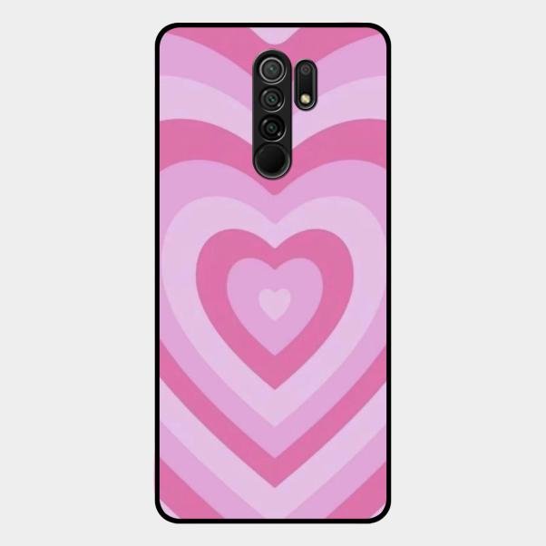 Latte Love Patter Glass Case Cover - Pink For Redmi 9 Prime