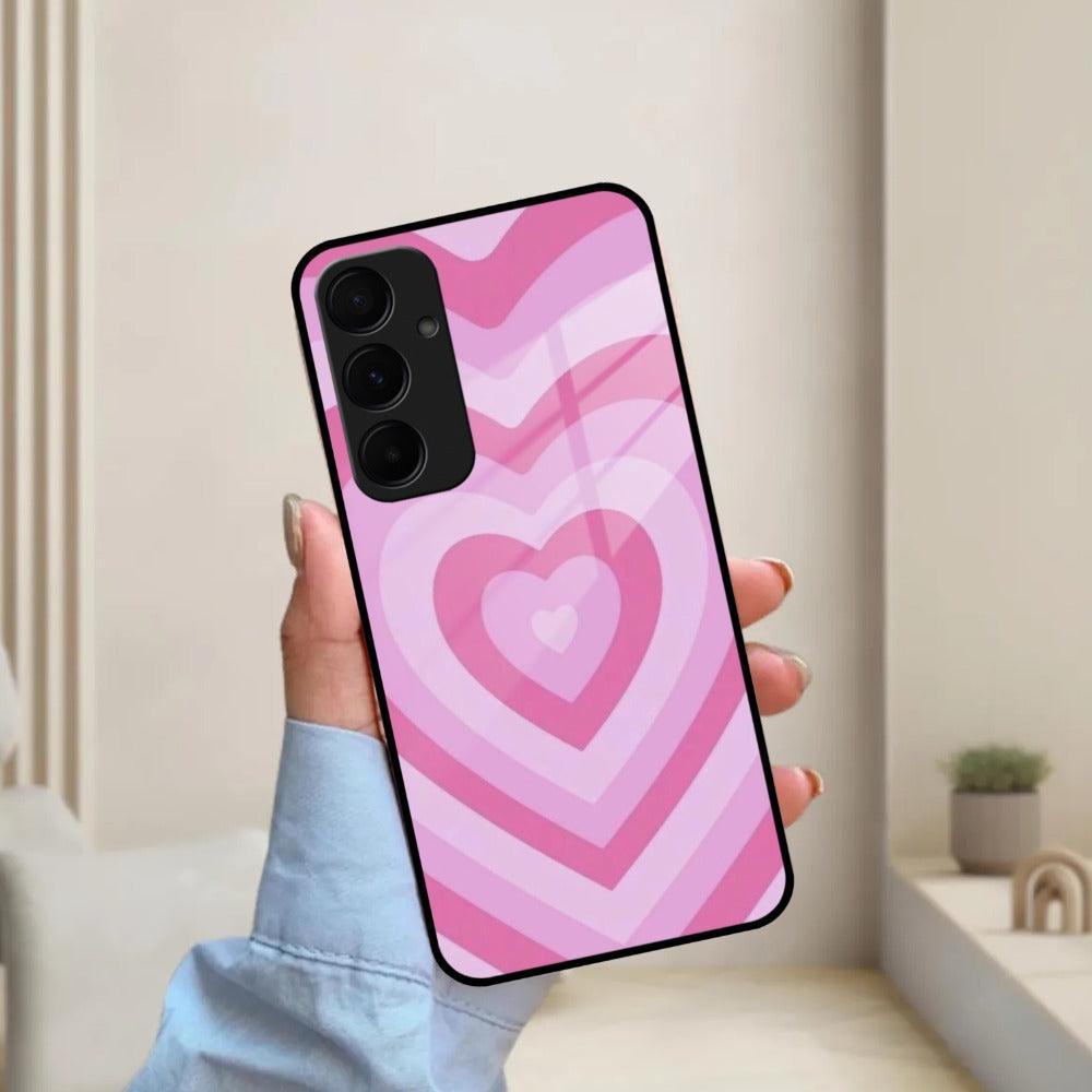 Latte Love Patter Glass Case Cover - Pink For Samsung