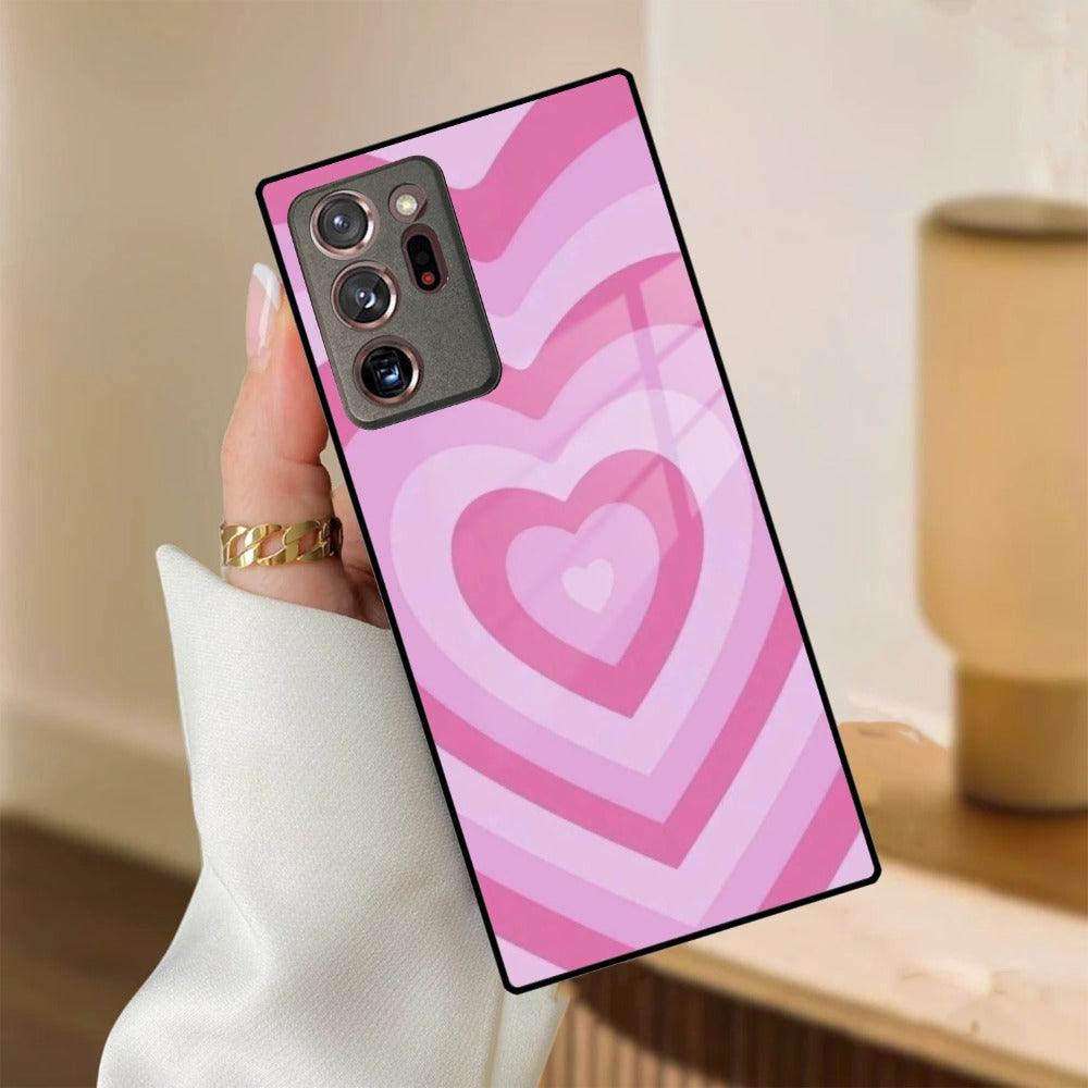 Latte Love Patter Glass Case Cover - Pink For Samsung