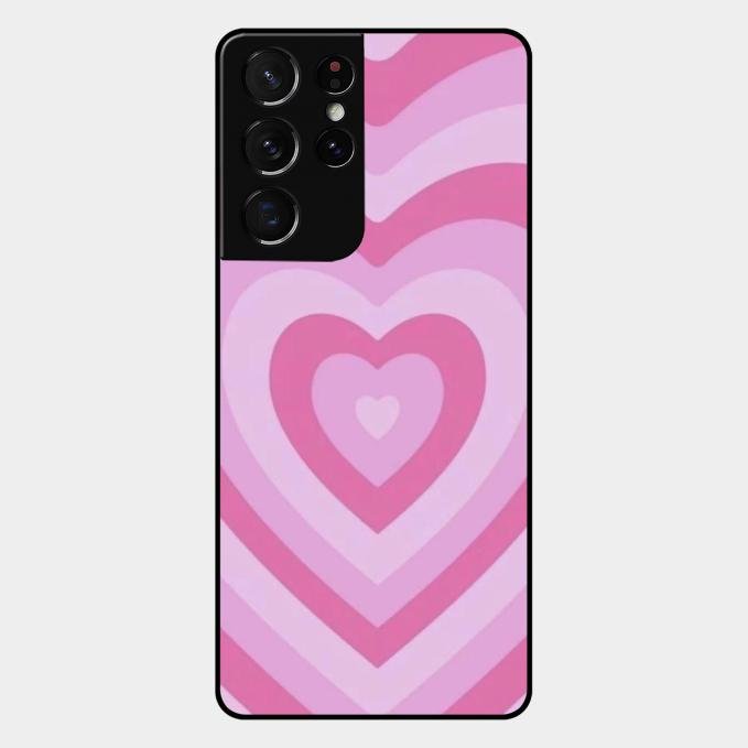 Latte Love Patter Glass Case Cover - Pink For Samsung Galaxy S21 Ultra