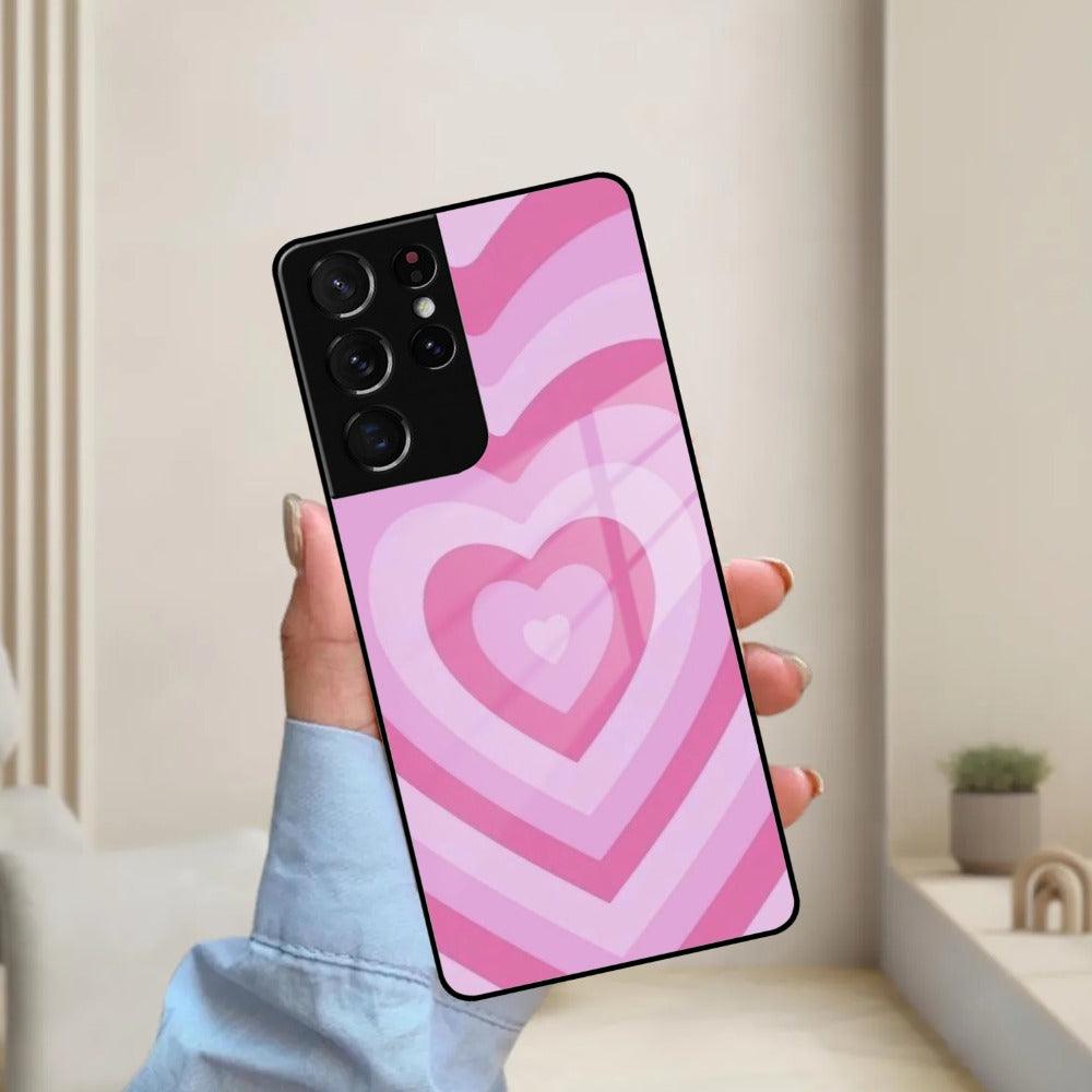 Latte Love Patter Glass Case Cover - Pink For Samsung