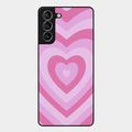 Latte Love Patter Glass Case Cover - Pink For Samsung Galaxy S21