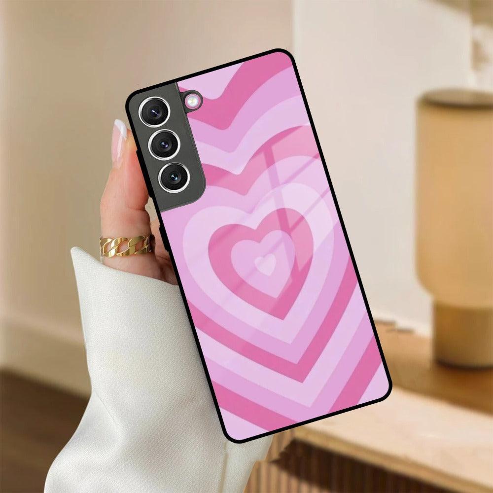 Latte Love Patter Glass Case Cover - Pink For Samsung