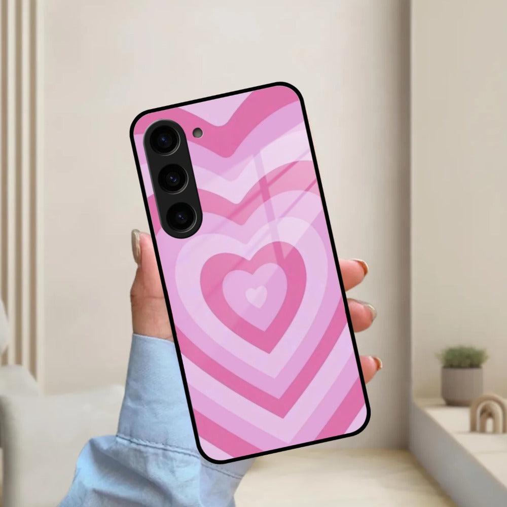 Latte Love Patter Glass Case Cover - Pink For Samsung