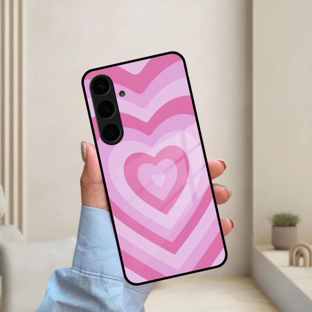 Latte Love Patter Glass Case Cover - Pink For Samsung