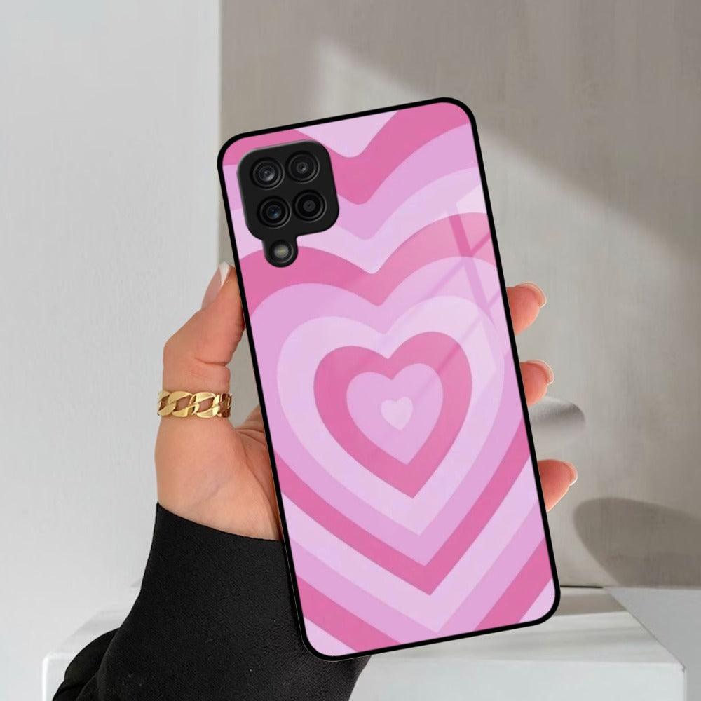 Latte Love Patter Glass Case Cover - Pink For Samsung