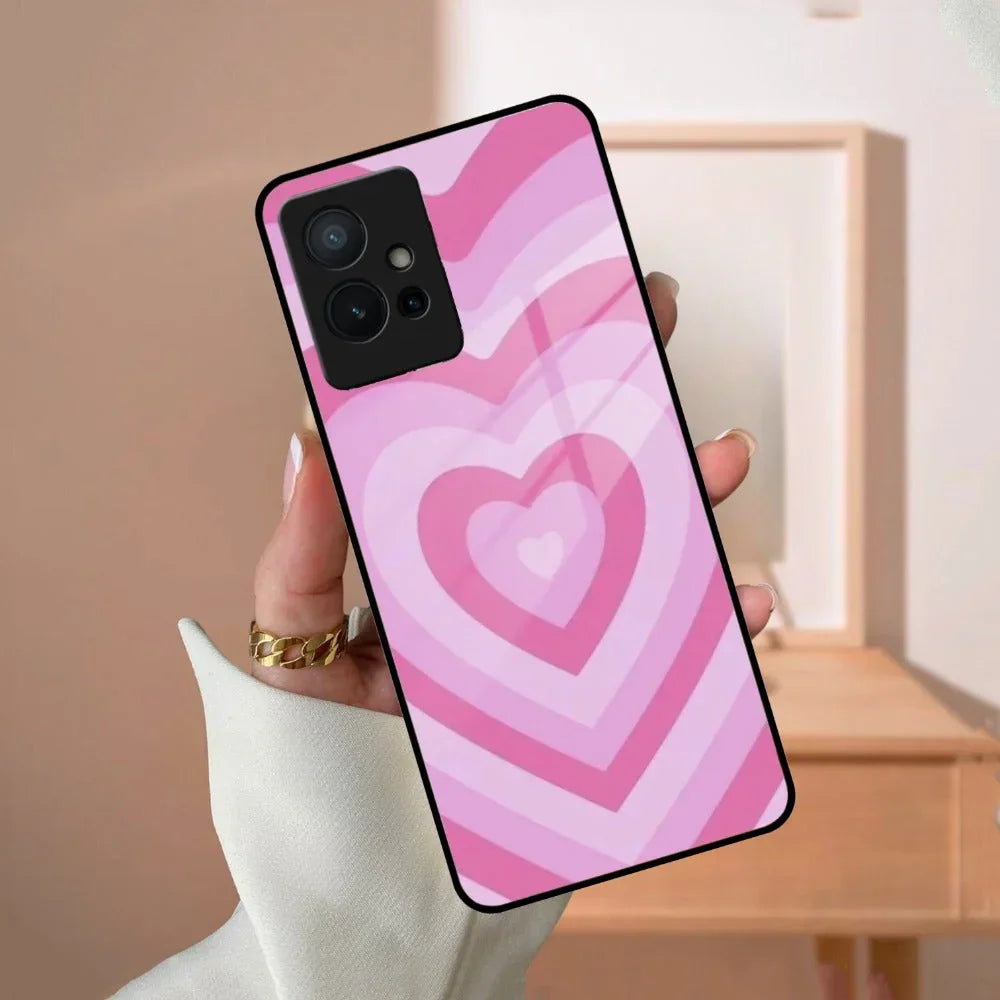 Latte Love Patter Glass Case Cover - Pink For Vivo - ShopOnCliQ