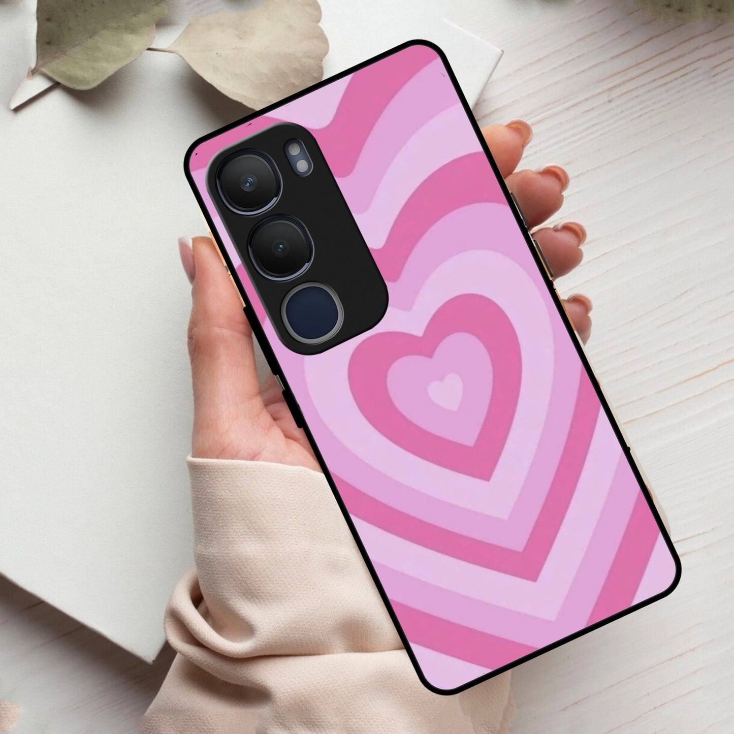 Latte Love Patter Glass Case Cover - Pink For Vivo