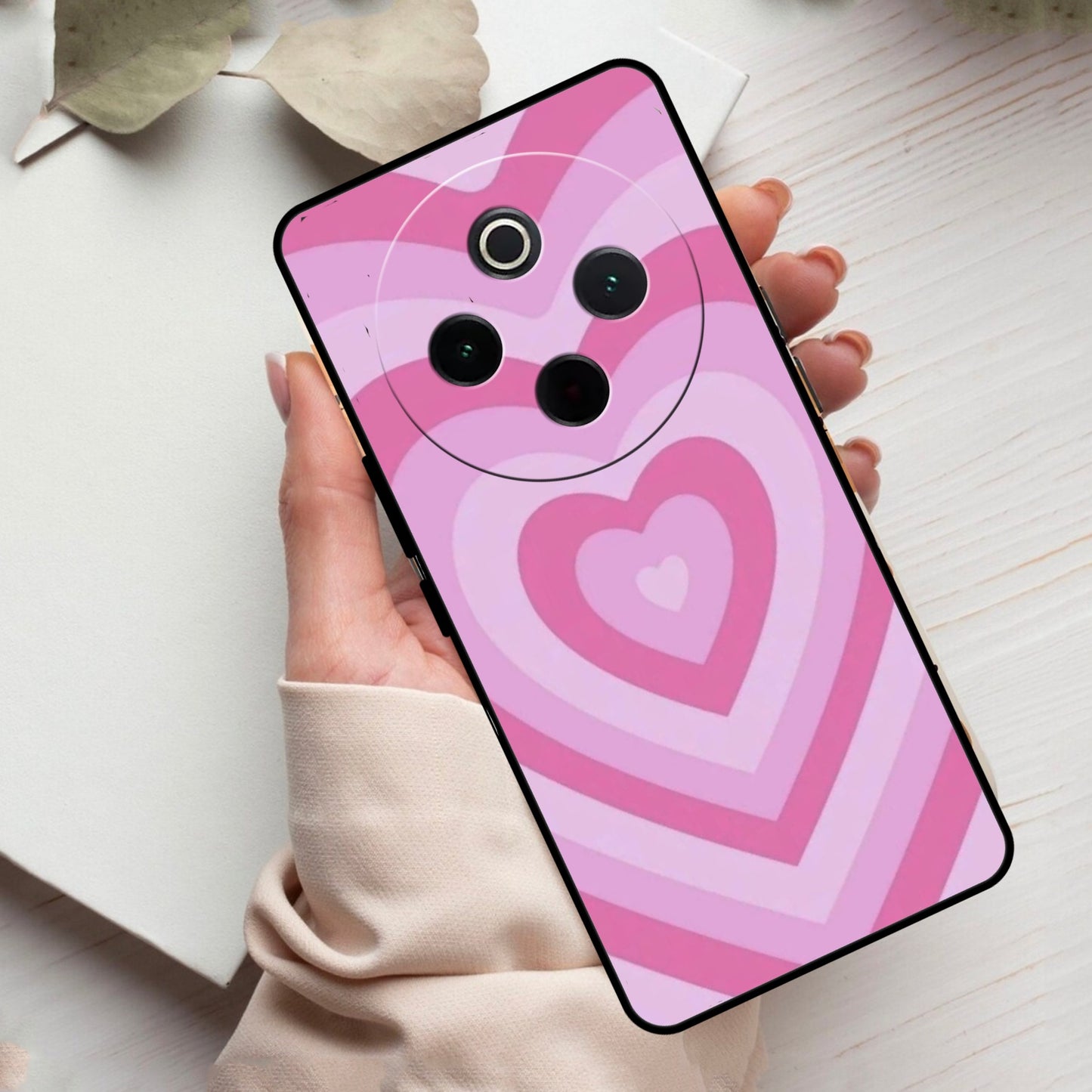 Latte Love Patter Glass Case Cover - Pink For Vivo
