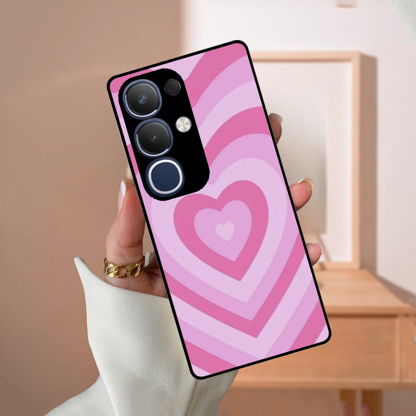 Latte Love Patter Glass Case Cover - Pink For Vivo