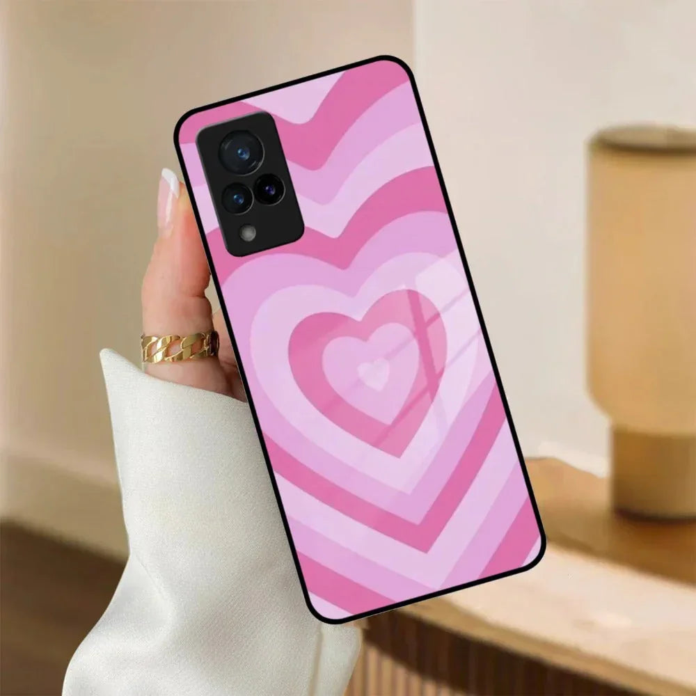 Latte Love Patter Glass Case Cover - Pink For Vivo - ShopOnCliQ