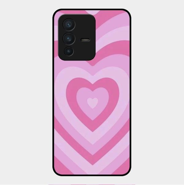 Latte Love Patter Glass Case Cover - Pink For Vivo V23 5G