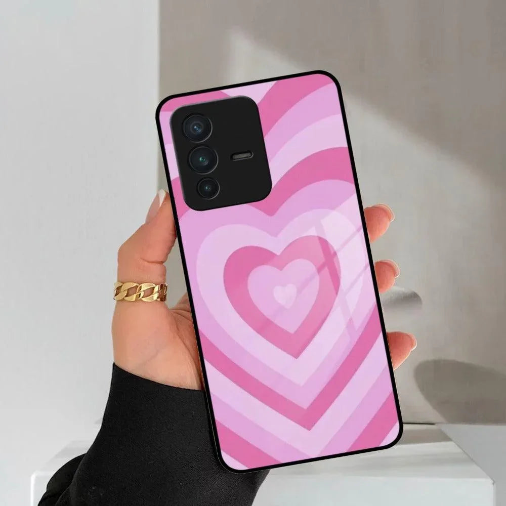 Latte Love Patter Glass Case Cover - Pink For Vivo - ShopOnCliQ
