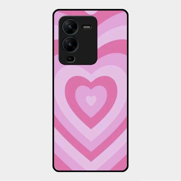 Latte Love Patter Glass Case Cover - Pink For Vivo V25 Pro 5G