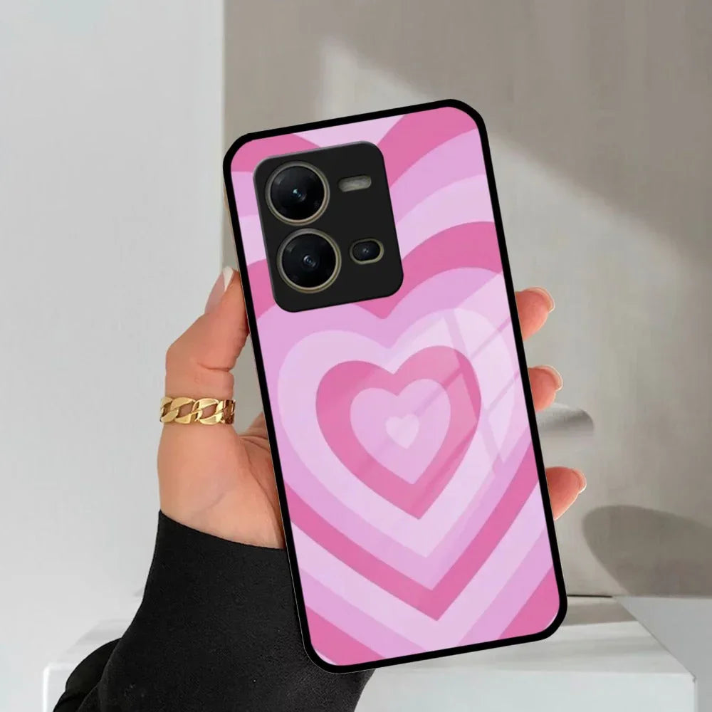 Latte Love Patter Glass Case Cover - Pink For Vivo - ShopOnCliQ