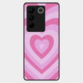 Latte Love Patter Glass Case Cover - Pink For Vivo V27 5G