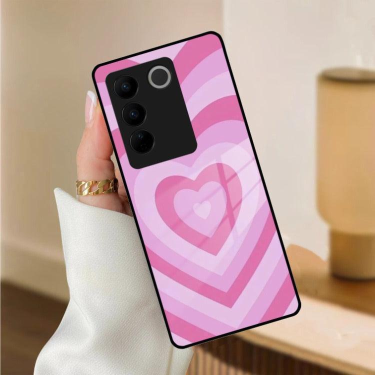Latte Love Patter Glass Case Cover - Pink For Vivo - ShopOnCliQ