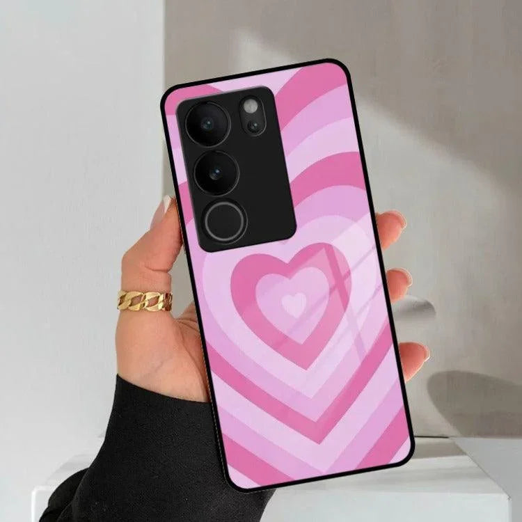 Latte Love Patter Glass Case Cover - Pink For Vivo - ShopOnCliQ