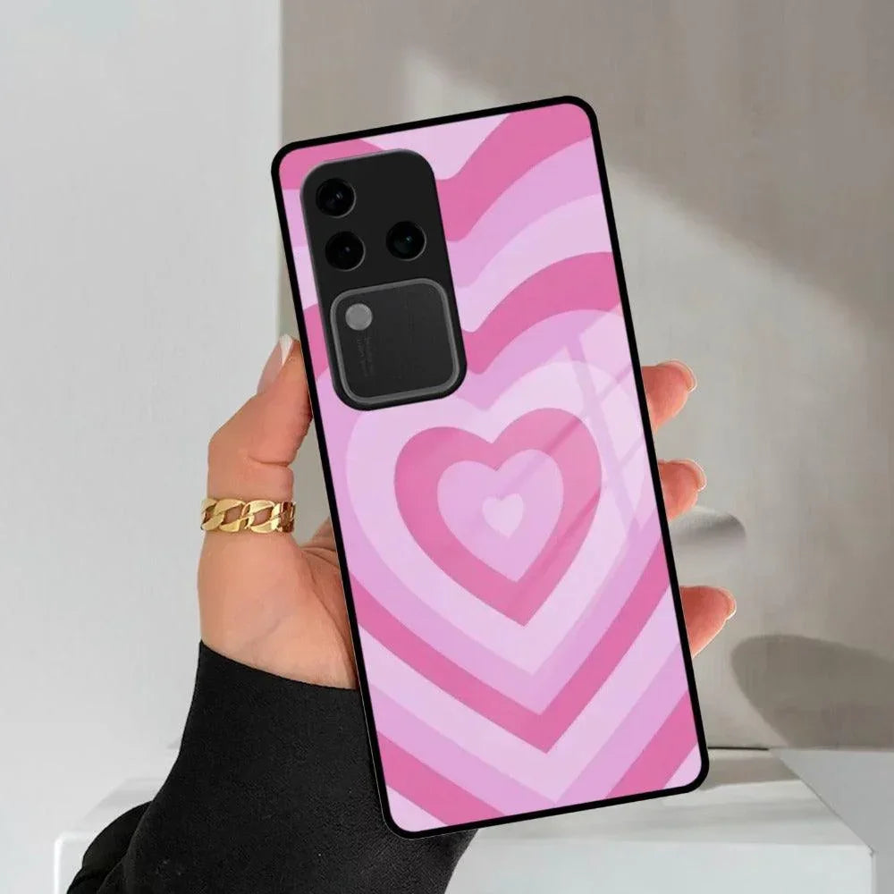 Latte Love Patter Glass Case Cover - Pink For Vivo - ShopOnCliQ