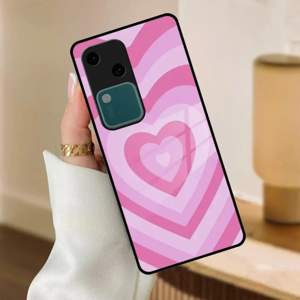 Latte Love Patter Glass Case Cover - Pink For Vivo - ShopOnCliQ