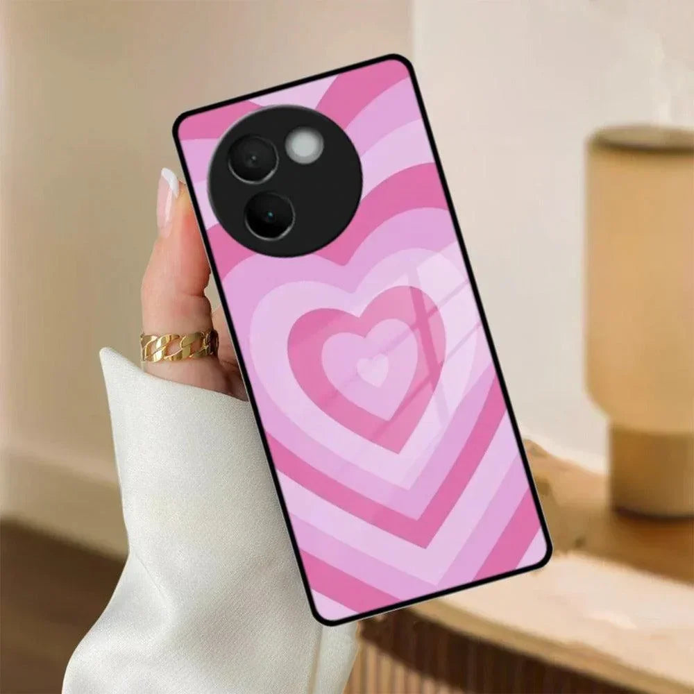 Latte Love Patter Glass Case Cover - Pink For Vivo - ShopOnCliQ