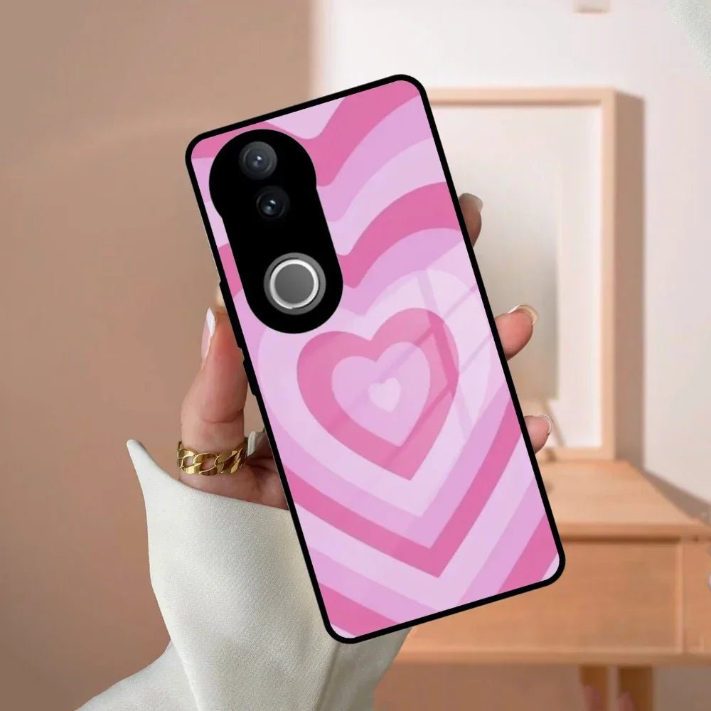 Latte Love Patter Glass Case Cover - Pink For Vivo - ShopOnCliQ