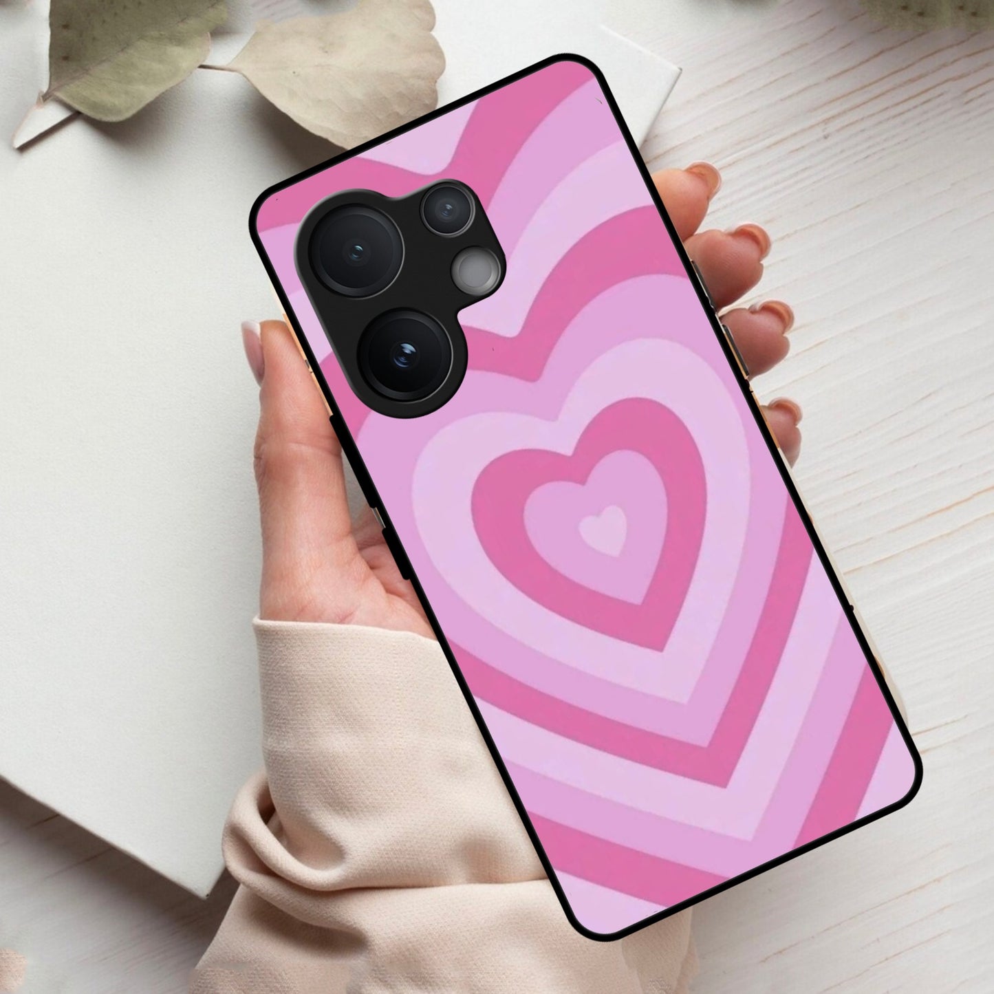 Latte Love Patter Glass Case Cover - Pink For Vivo