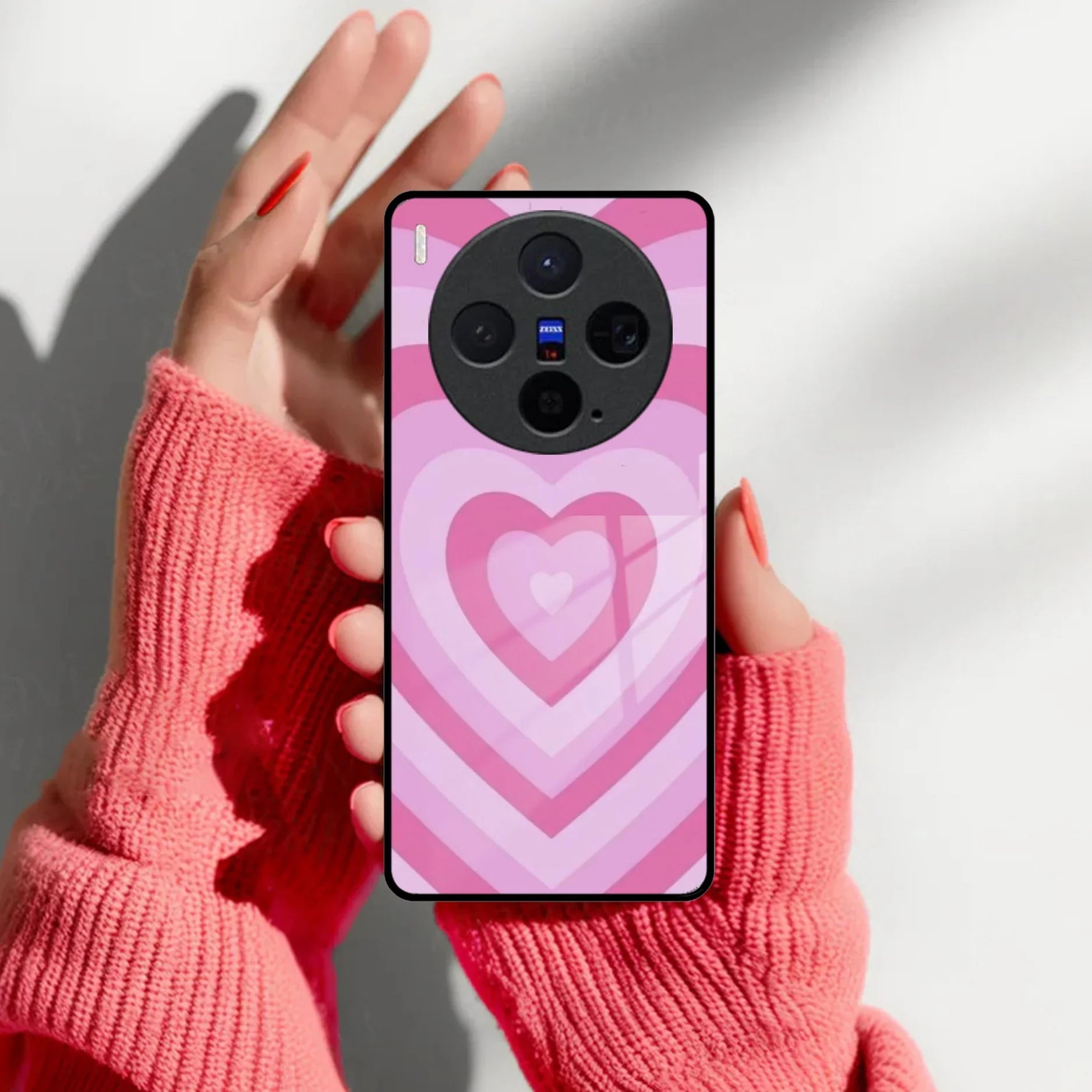Latte Love Patter Glass Case Cover - Pink For Vivo