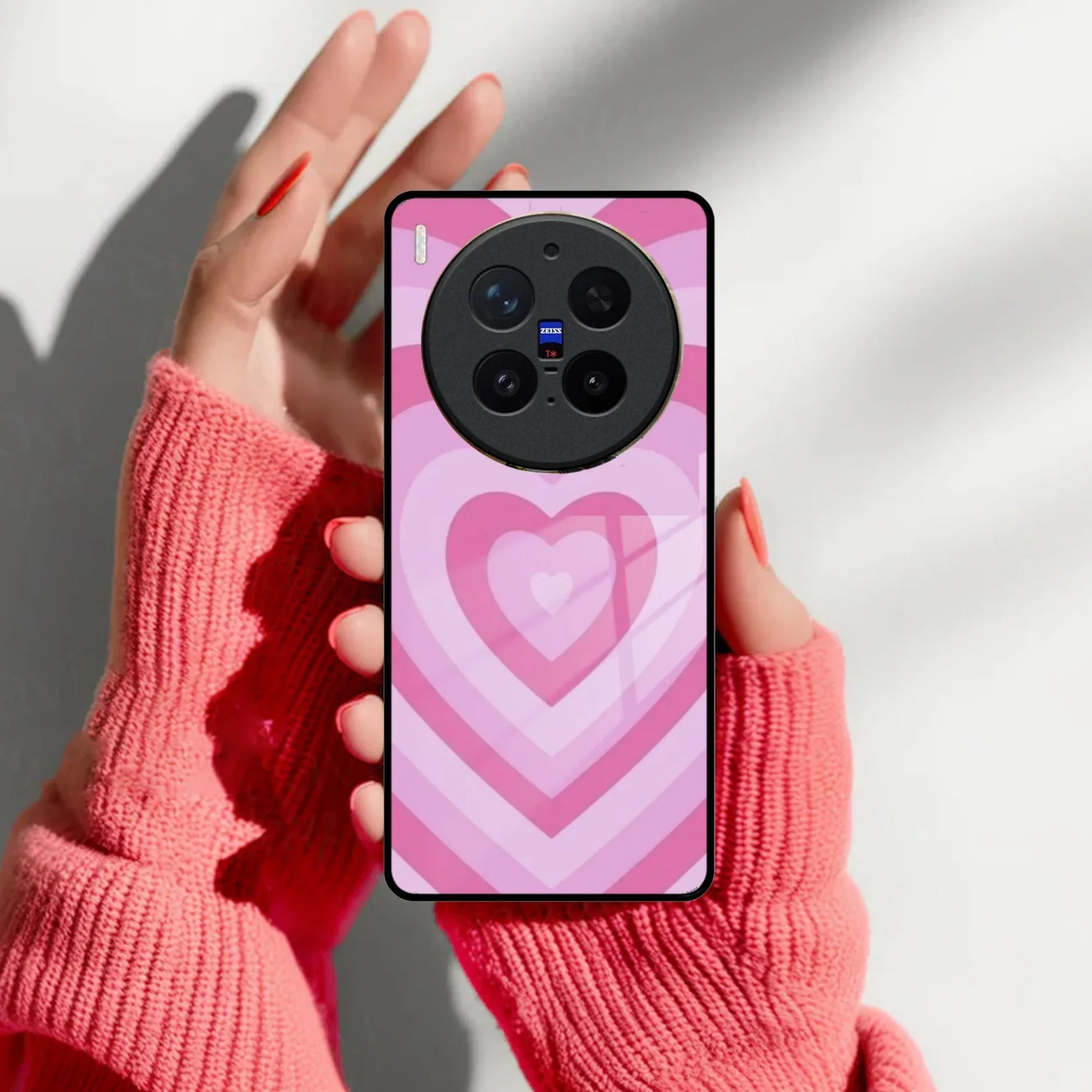 Latte Love Patter Glass Case Cover - Pink For Vivo