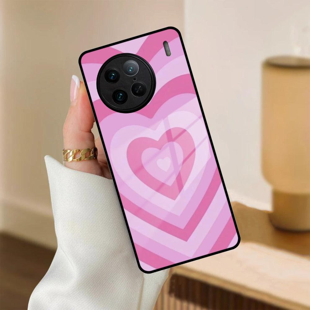Latte Love Patter Glass Case Cover - Pink For Vivo