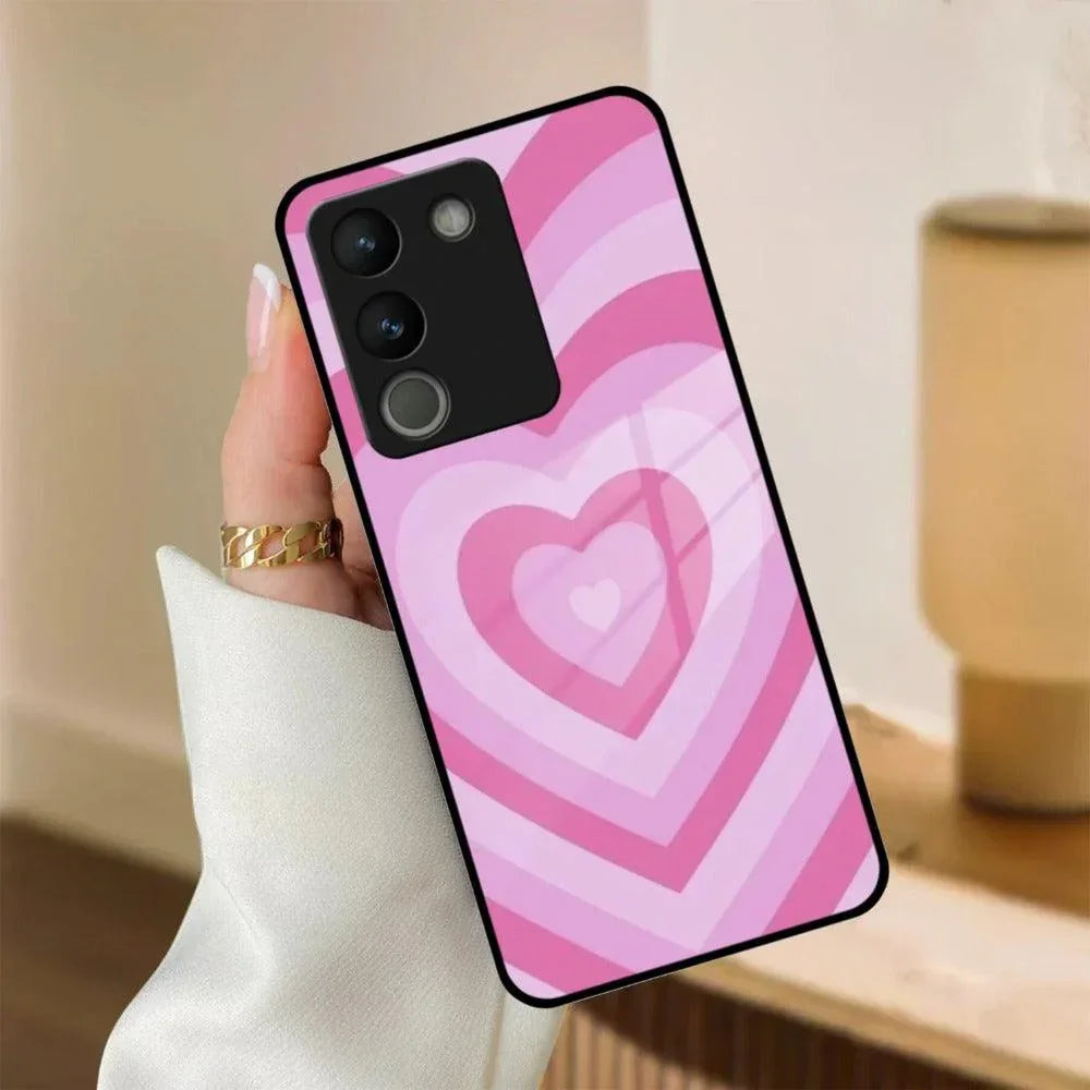 Latte Love Patter Glass Case Cover - Pink For Vivo - ShopOnCliQ