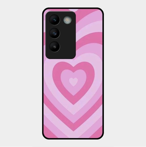 Latte Love Patter Glass Case Cover - Pink For Vivo Y200E 5G