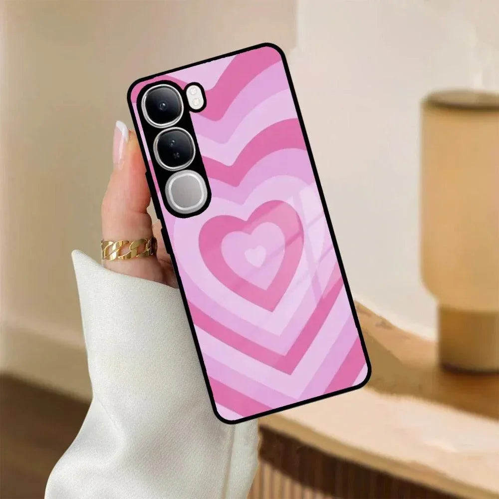 Latte Love Patter Glass Case Cover - Pink For Vivo - ShopOnCliQ