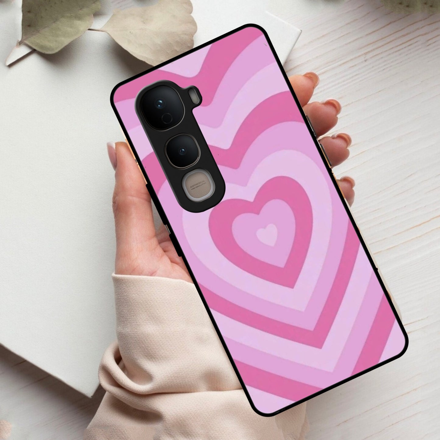 Latte Love Patter Glass Case Cover - Pink For Vivo