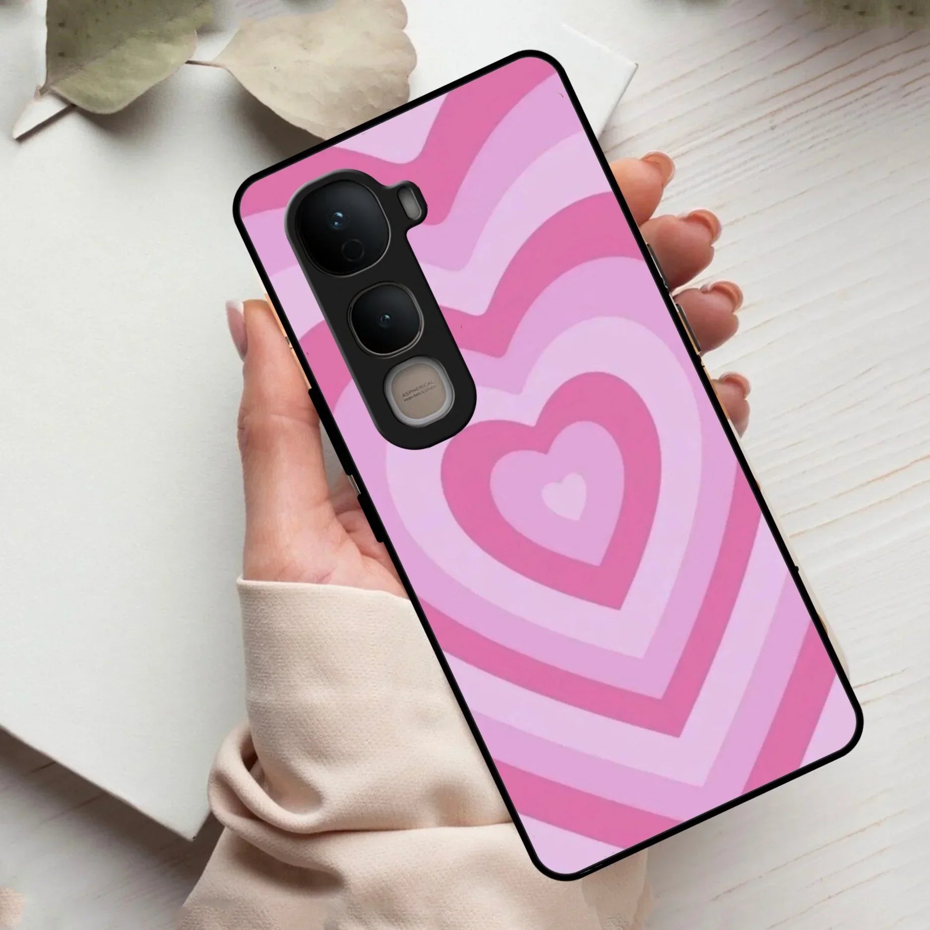 Latte Love Patter Glass Case Cover - Pink For Vivo - ShopOnCliQ