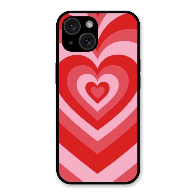 Latte Love Patter Glass Case Cover - Red For iPhone 15