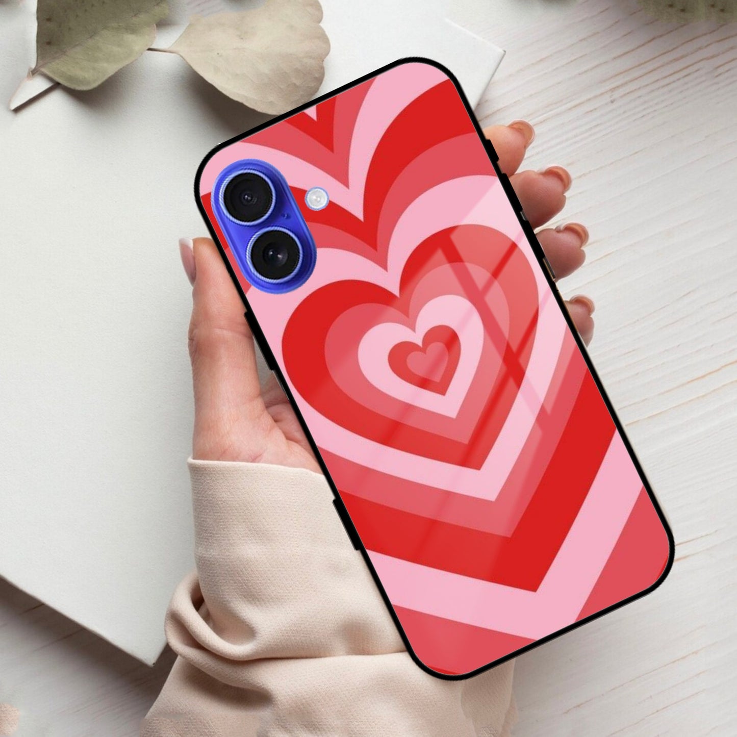 Latte Love Patter Glass Case Cover - Red For iPhone