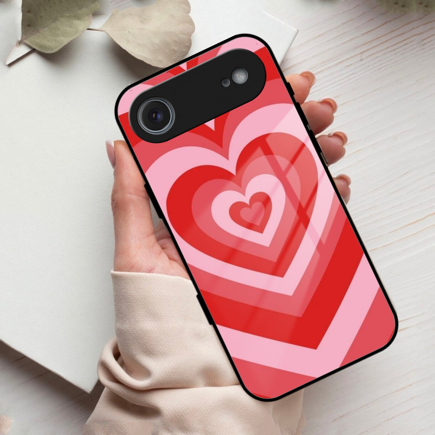 Latte Love Patter Glass Case Cover - Red For iPhone