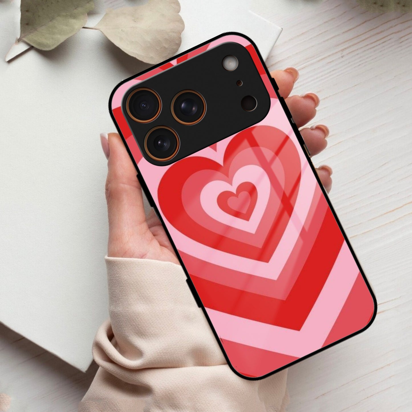 Latte Love Patter Glass Case Cover - Red For iPhone