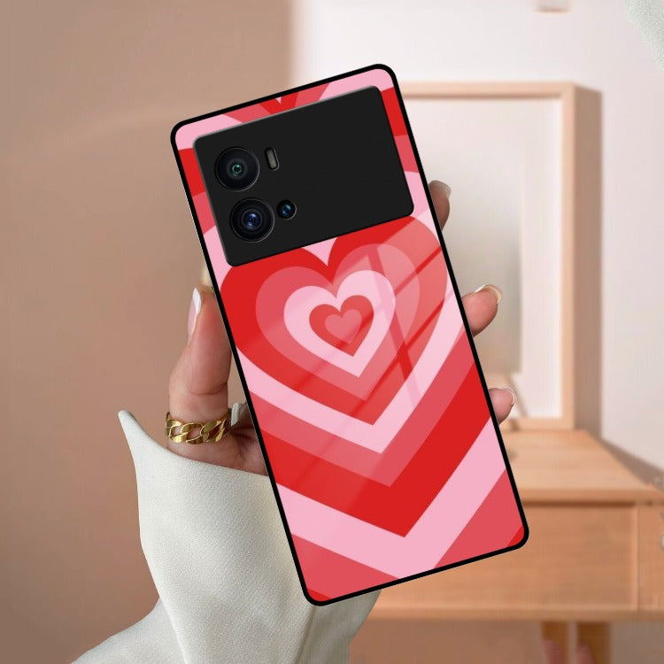 Latte Love Patter Glass Case Cover - Red For iQOO