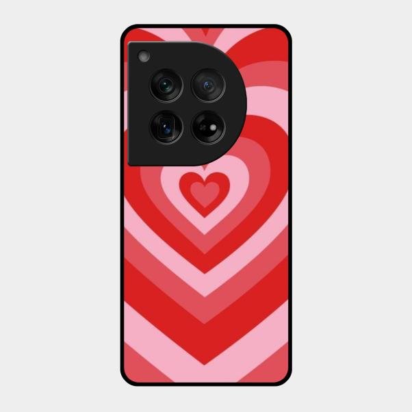 Latte Love Patter Glass Case Cover - Red For Oneplus 12 5G