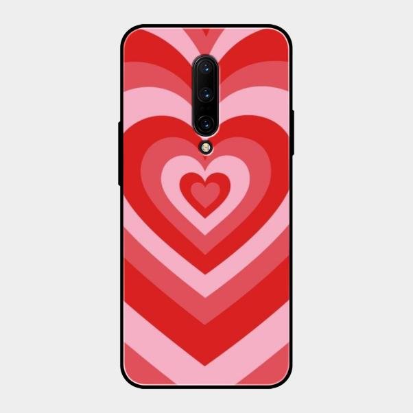 Latte Love Patter Glass Case Cover - Red For Oneplus 7 Pro