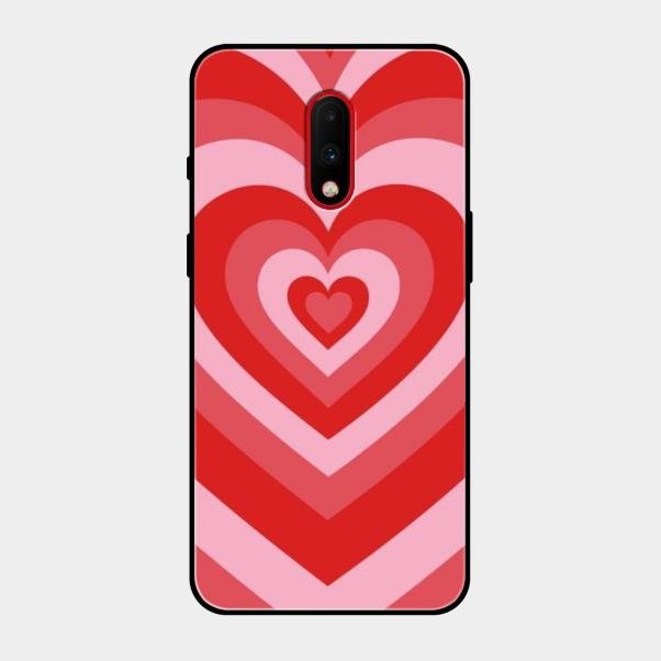 Latte Love Patter Glass Case Cover - Red For Oneplus 7