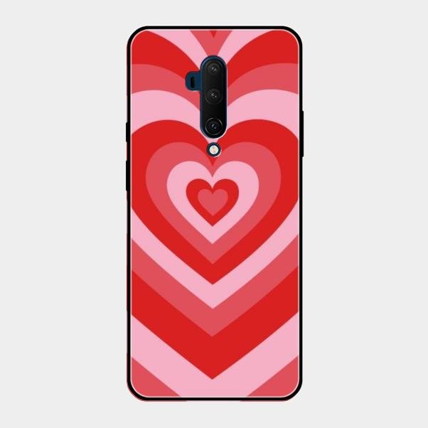 Latte Love Patter Glass Case Cover - Red For Oneplus 7T Pro