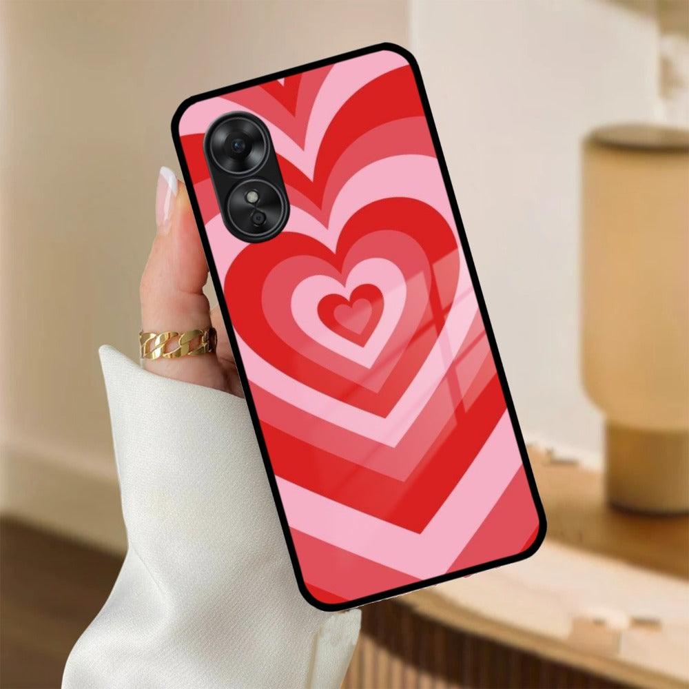 Latte Love Patter Glass Case Cover - Red For Oppo