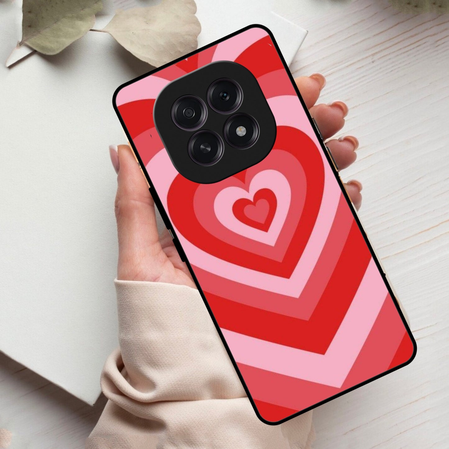 Latte Love Patter Glass Case Cover - Red For Oppo