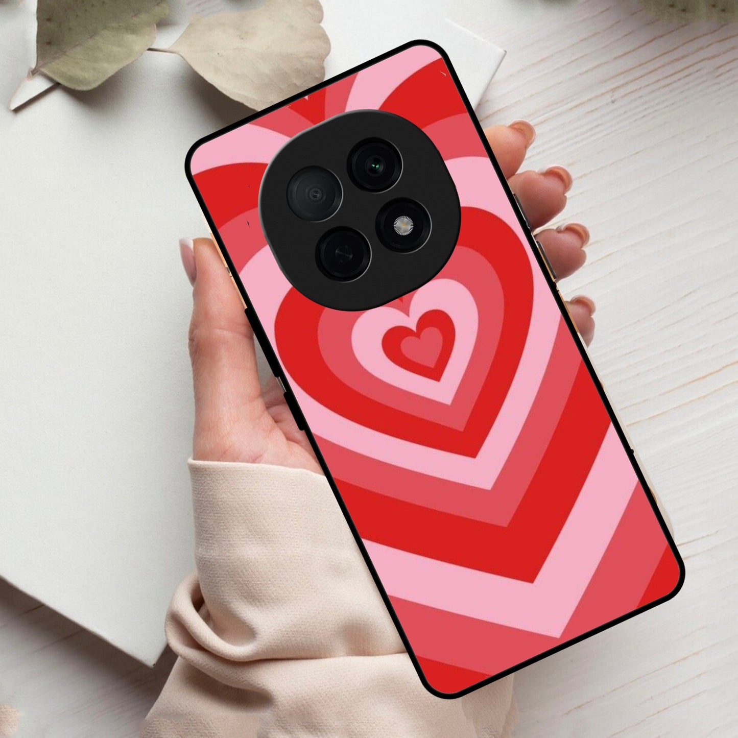 Latte Love Patter Glass Case Cover - Red For Oppo