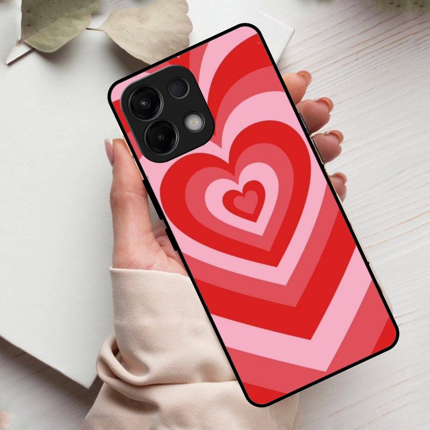 Latte Love Patter Glass Case Cover - Red For Oppo