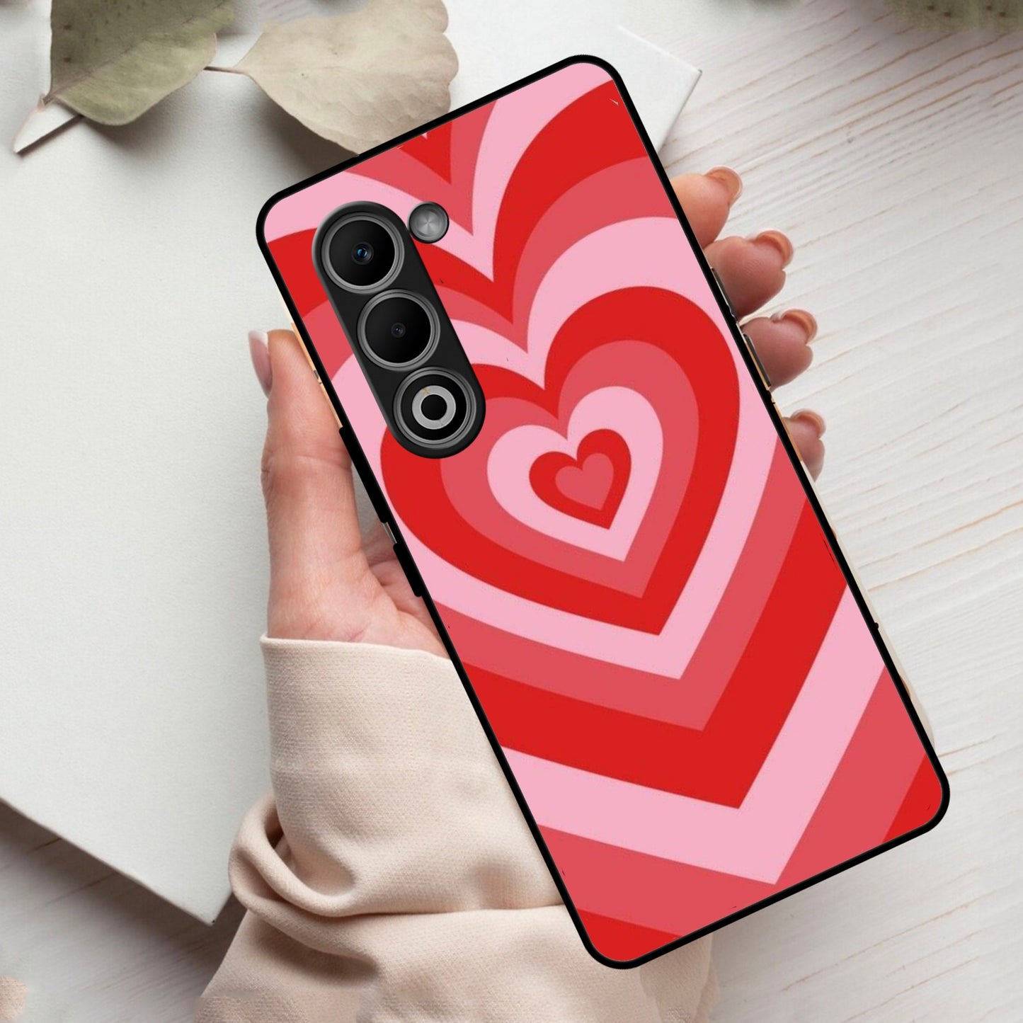 Latte Love Patter Glass Case Cover - Red For Oppo