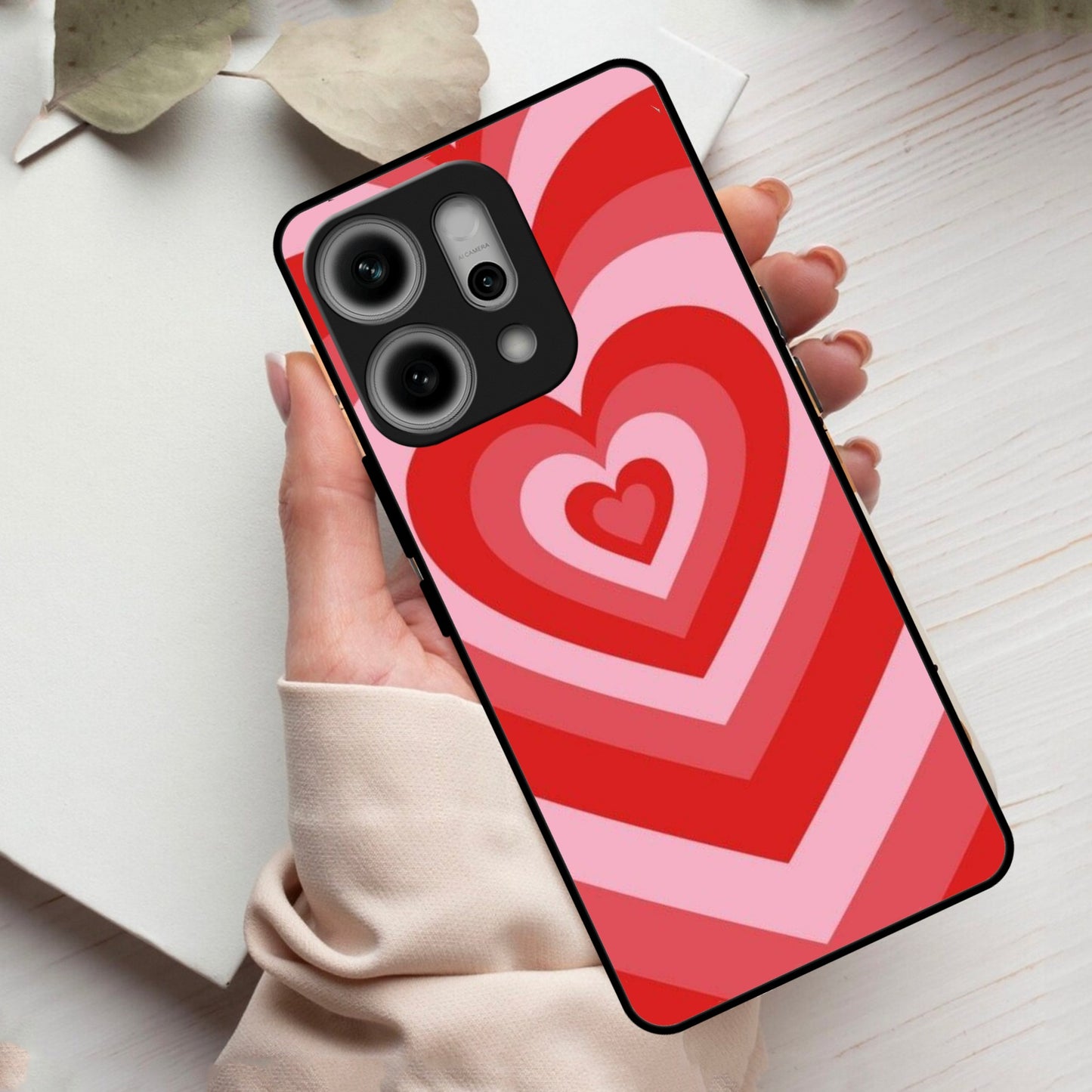 Latte Love Patter Glass Case Cover - Red For Oppo